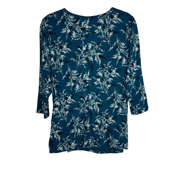 Vintage East 5th Women's 1X Floral Green Blue‎ Draped V Neck Blouse Workwear - Picture 5 of 5